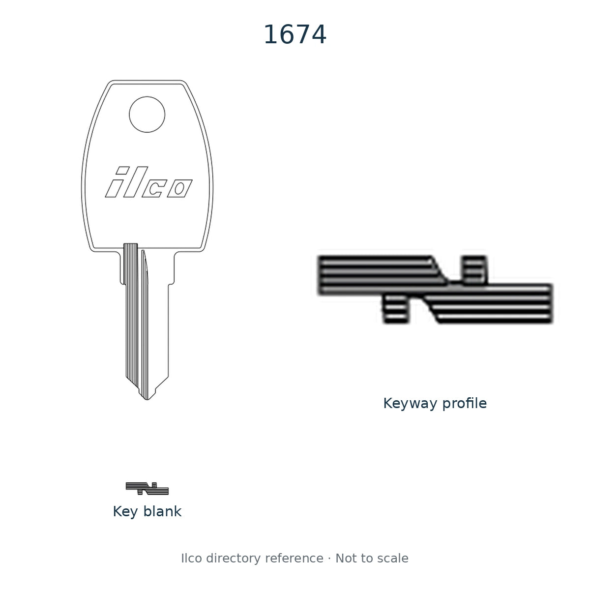 Ilco directory reference 1674 — key blank and keyway profile; not to scale