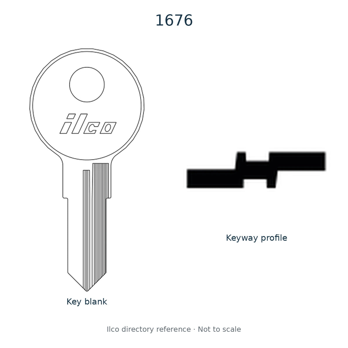 Ilco directory reference 1676 — key blank and keyway profile; not to scale