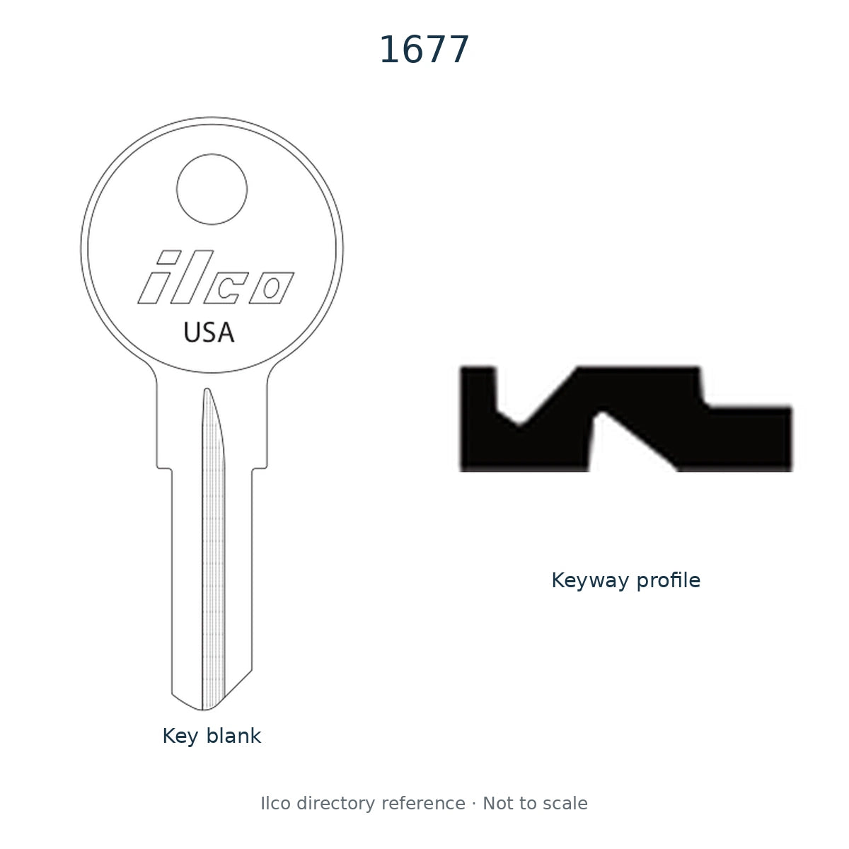 Ilco directory reference 1677 — key blank and keyway profile; not to scale