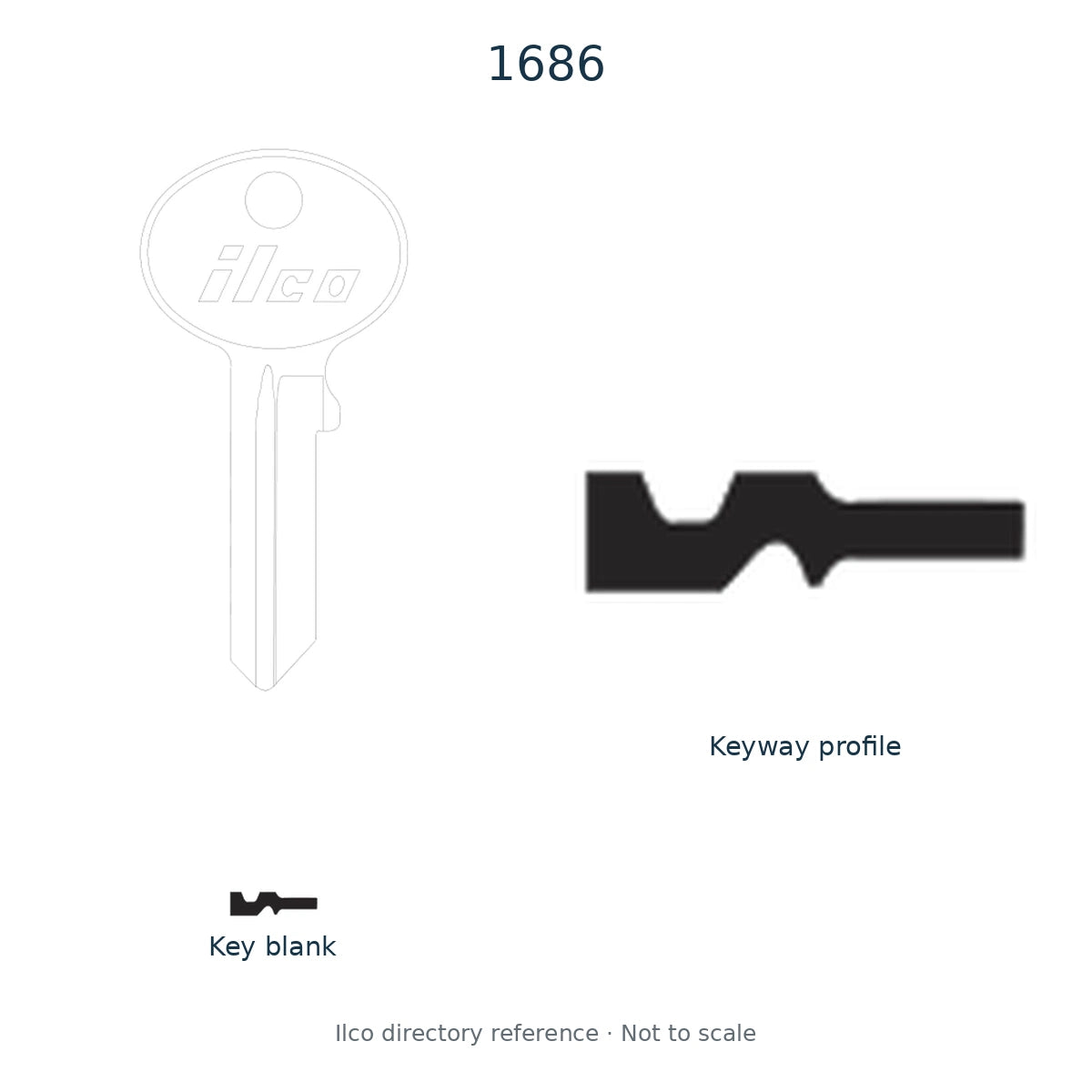Ilco directory reference 1686 — key blank and keyway profile; not to scale