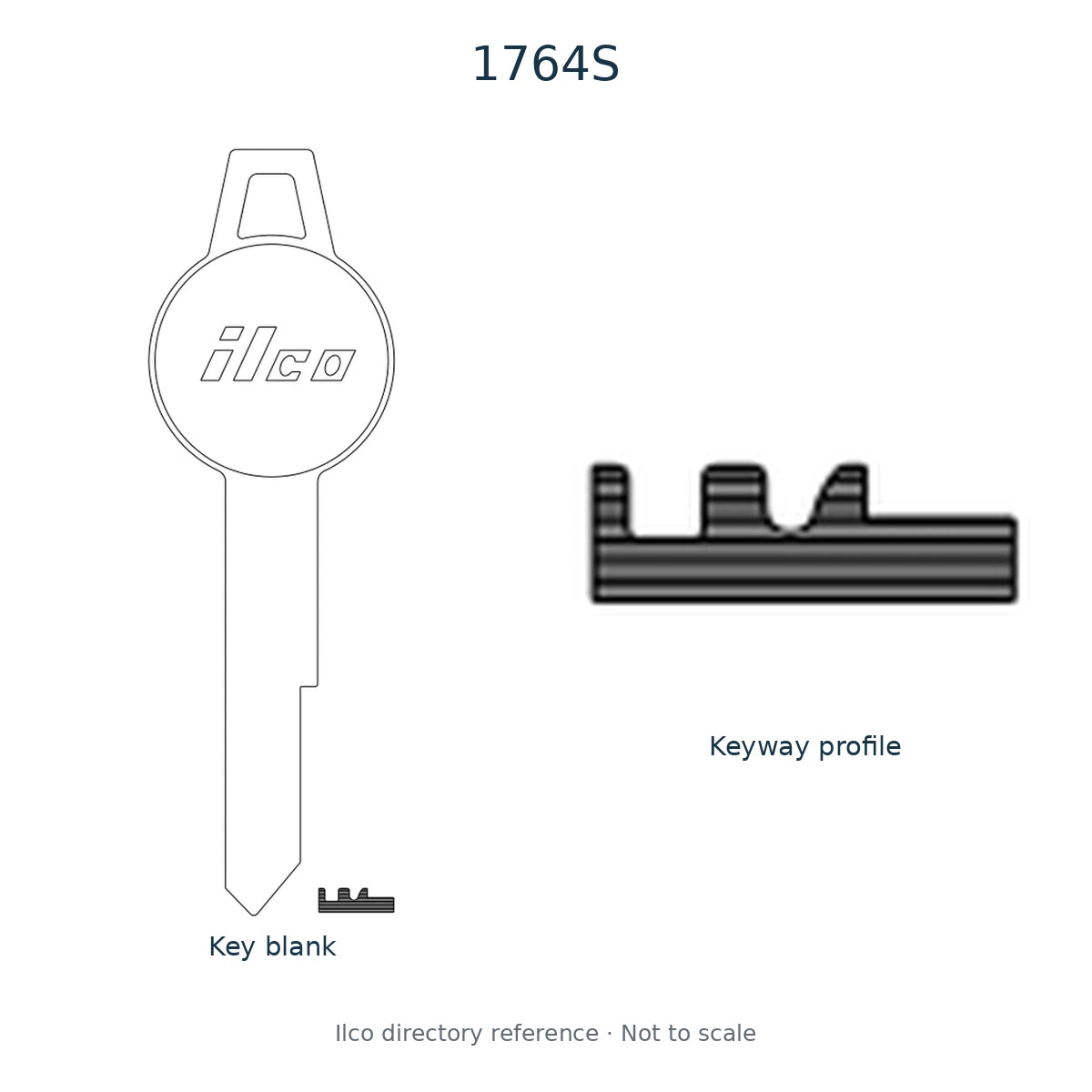 Ilco directory reference 1764S — key blank and keyway profile; not to scale