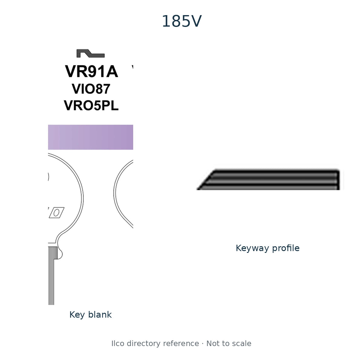 Ilco directory reference 185V — key blank and keyway profile; not to scale
