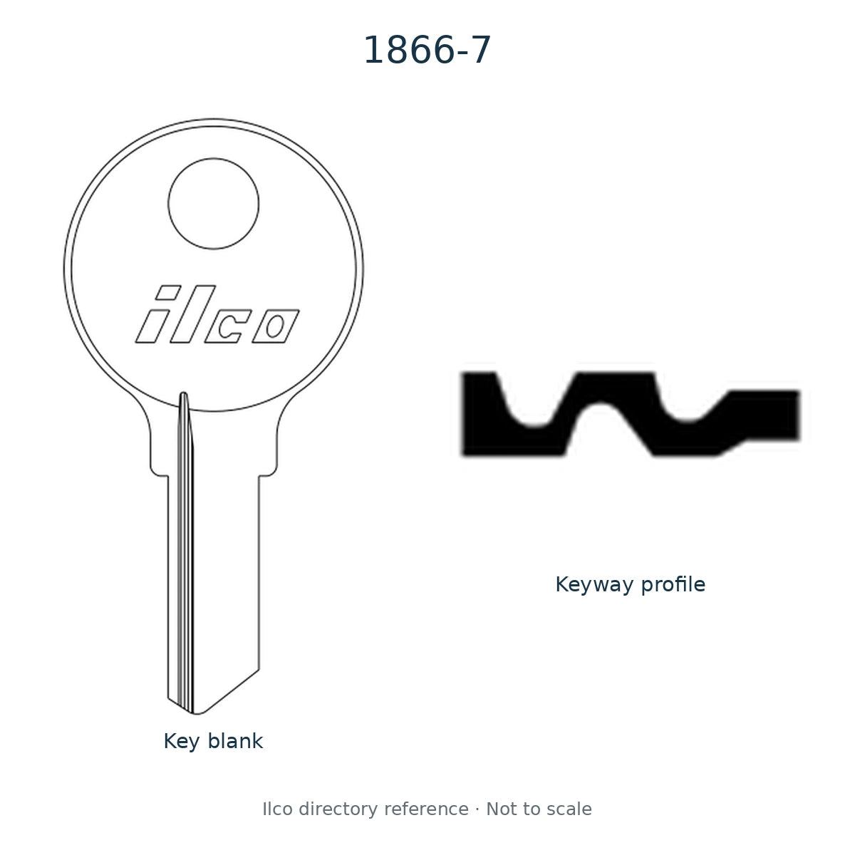 Ilco directory reference 1866-7 — key blank and keyway profile; not to scale