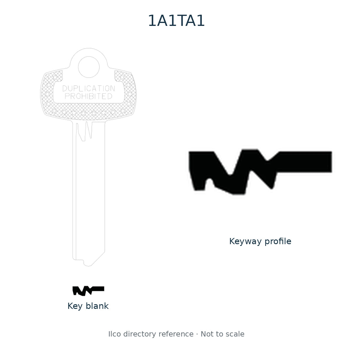 Ilco directory reference 1A1TA1 — key blank and keyway profile; not to scale