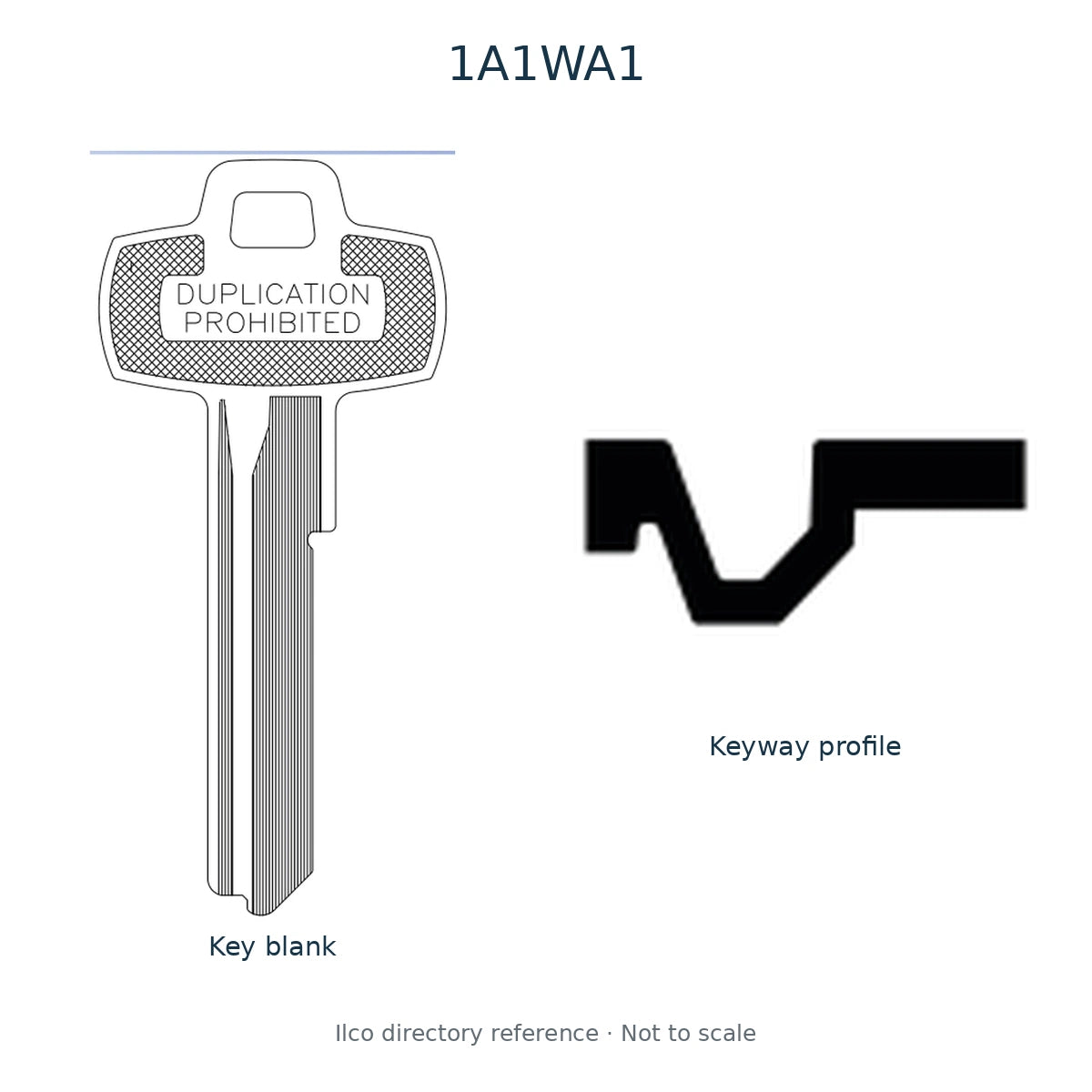 Ilco directory reference 1A1WA1 — key blank and keyway profile; not to scale