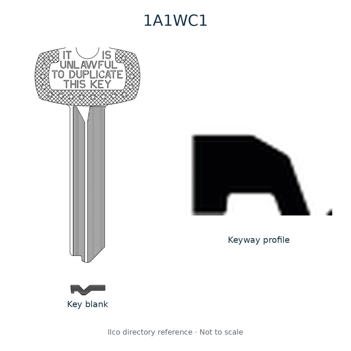 Ilco directory reference 1A1WC1 — key blank and keyway profile; not to scale