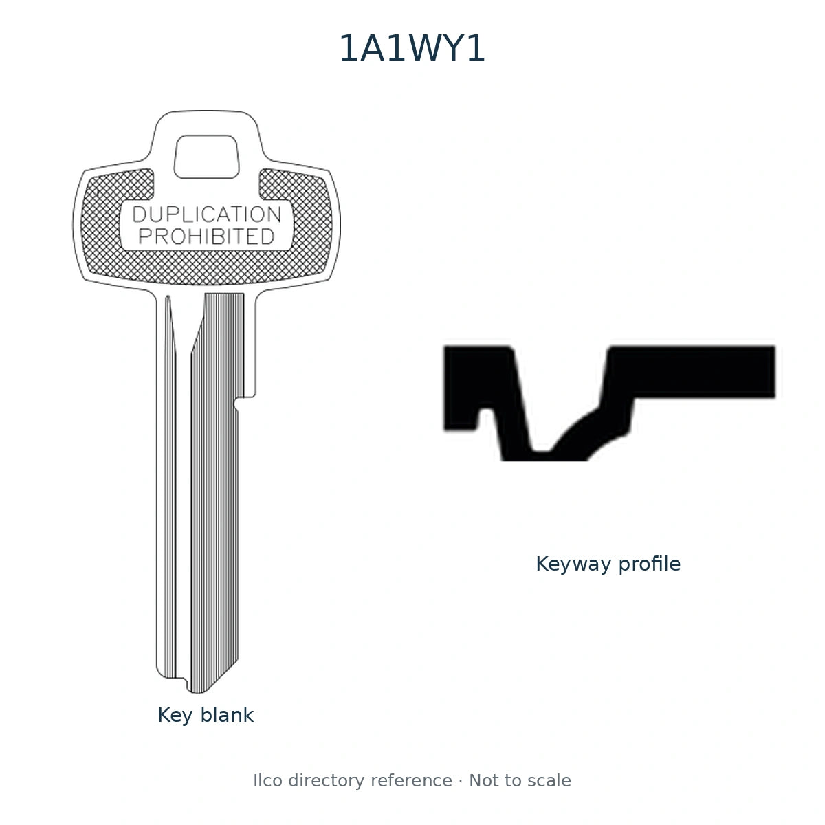 Ilco directory reference 1A1WY1 — full key blank and keyway profile; not to scale