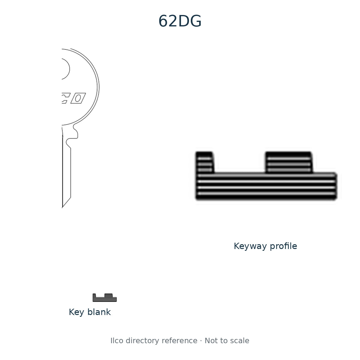 Ilco directory reference 62DG — key blank and keyway profile; not to scale