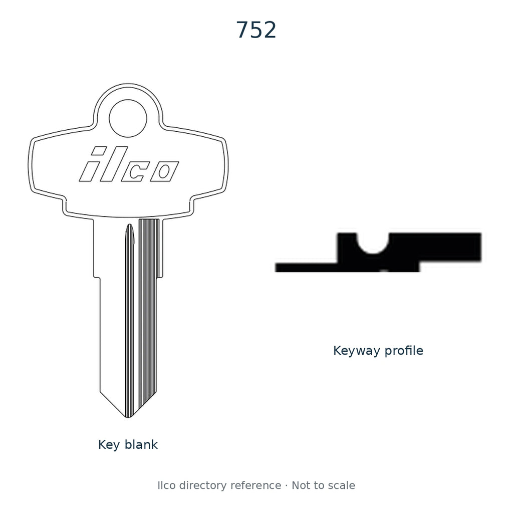 Ilco directory reference 752 — key blank and keyway profile; not to scale