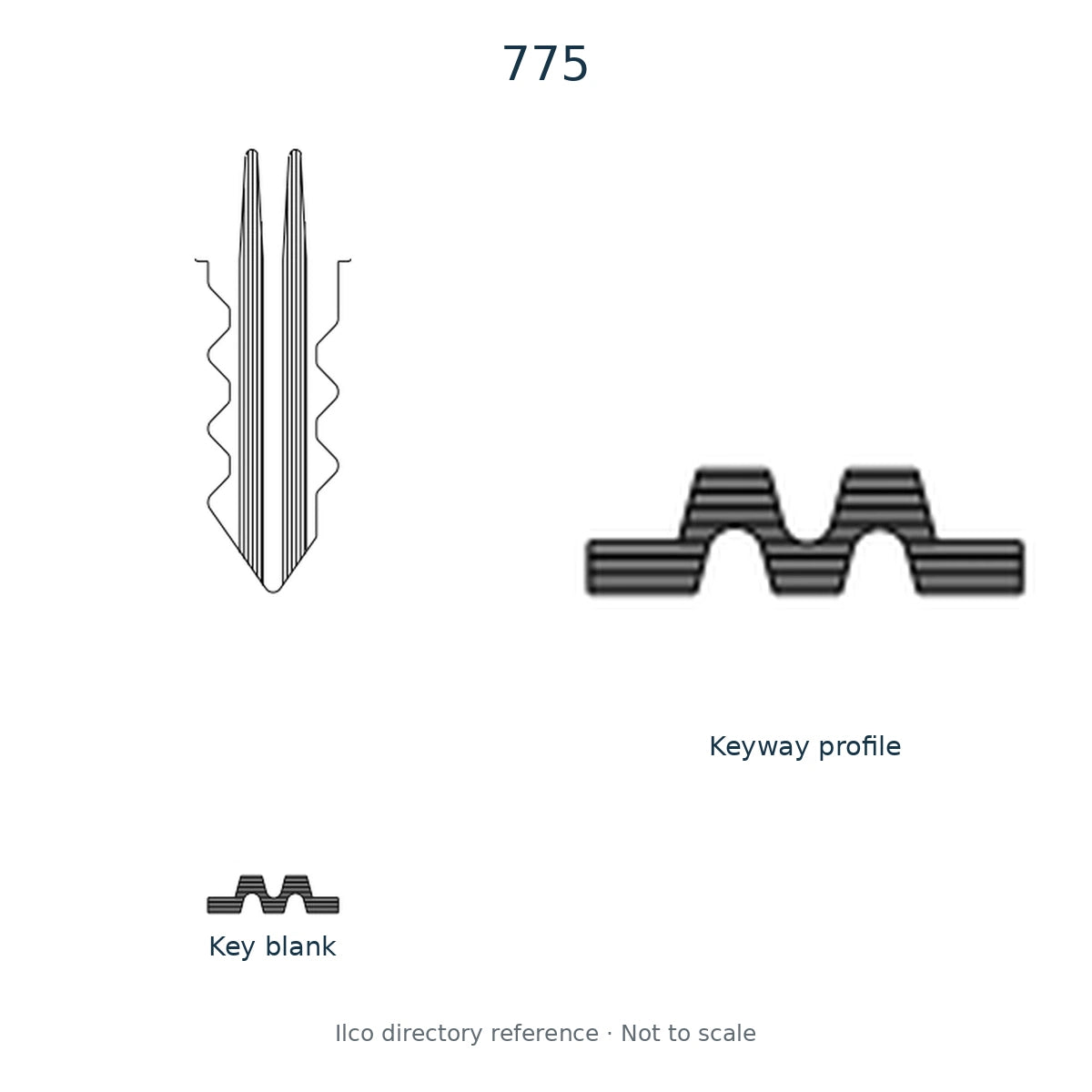 Ilco directory reference 775 — key blank and keyway profile; not to scale