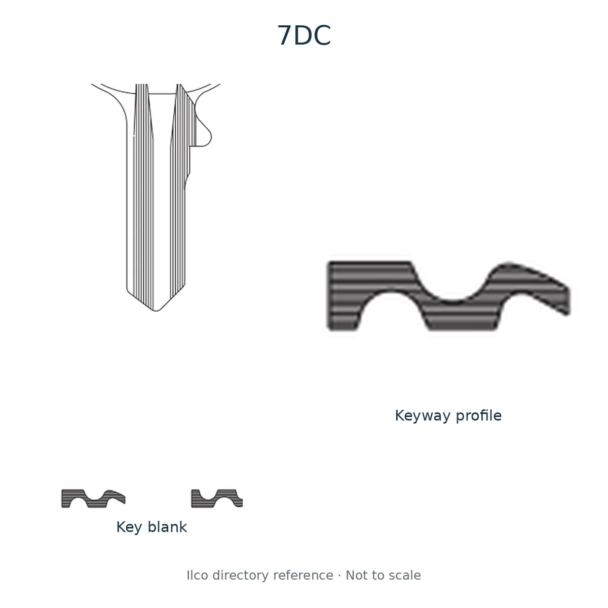 Ilco directory reference 7DC — key blank and keyway profile; not to scale
