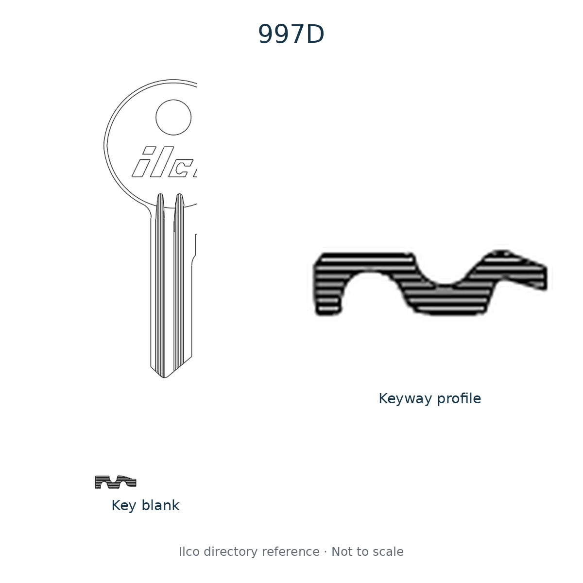 Ilco directory reference 997D — key blank and keyway profile; not to scale