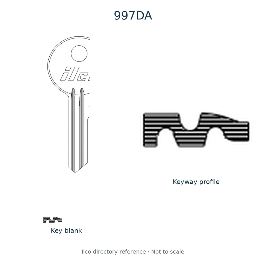 Ilco directory reference 997DA — key blank and keyway profile; not to scale