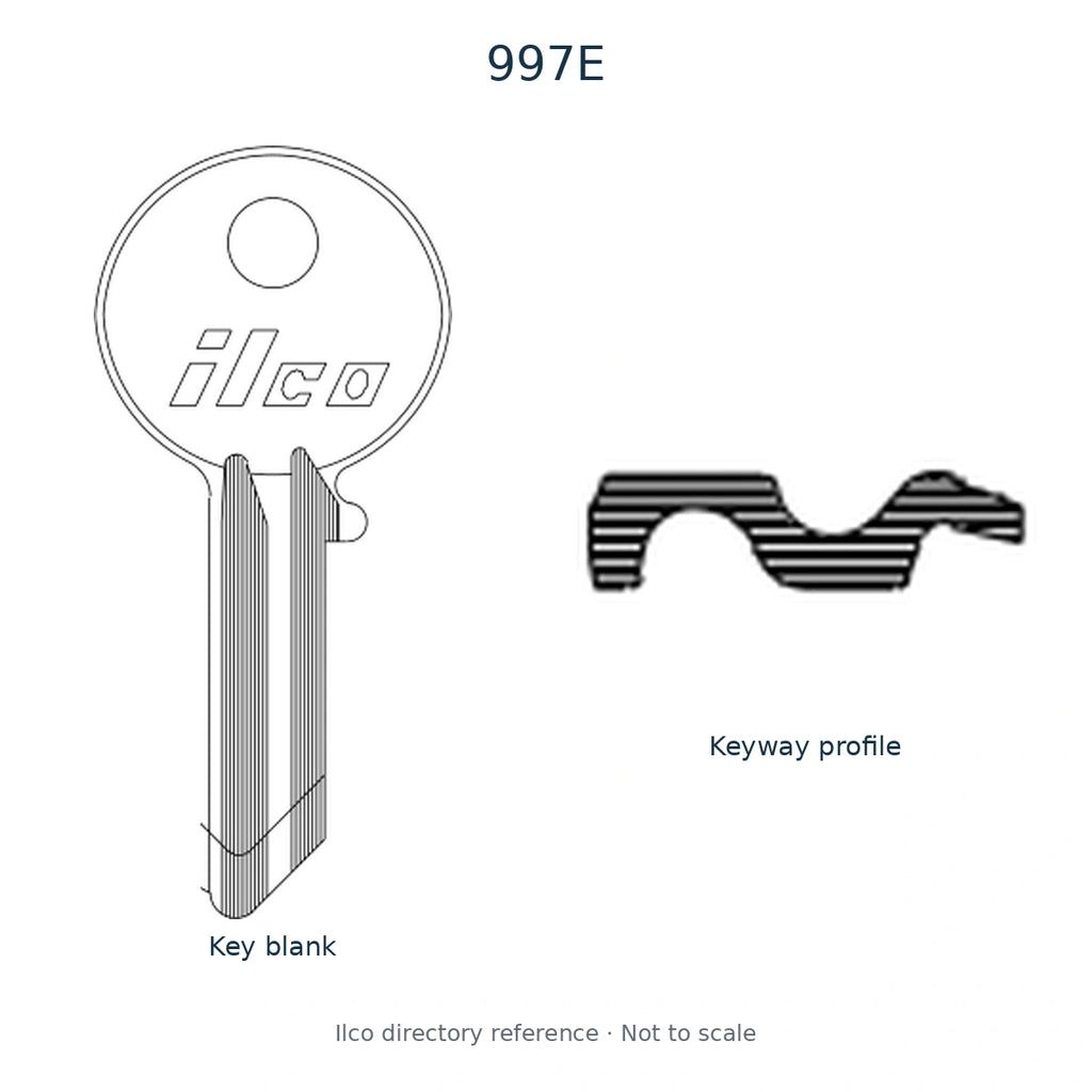 Ilco directory reference 997E — full key blank and keyway profile; not to scale