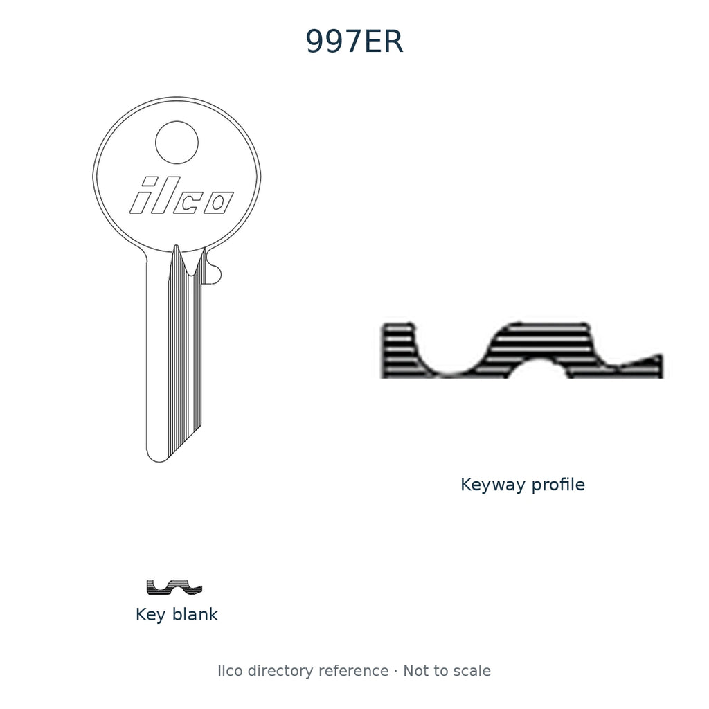 Ilco directory reference 997ER — key blank and keyway profile; not to scale