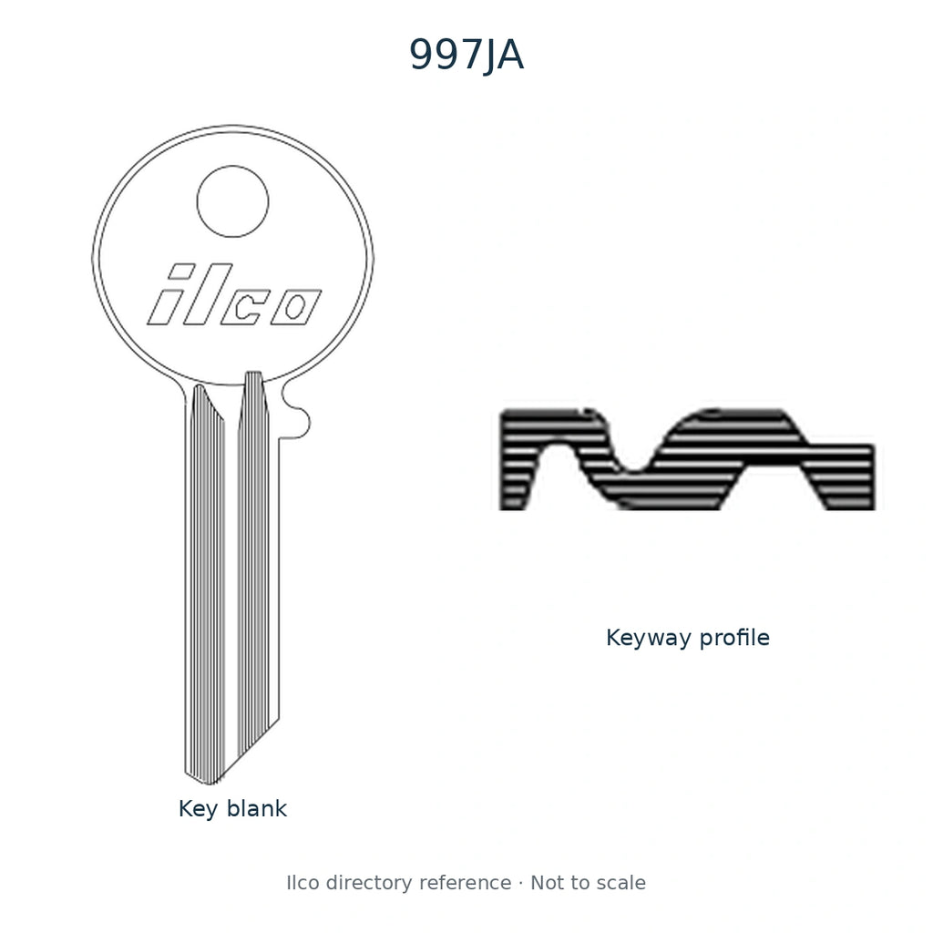 Ilco directory reference 997JA — full key blank and keyway profile; not to scale