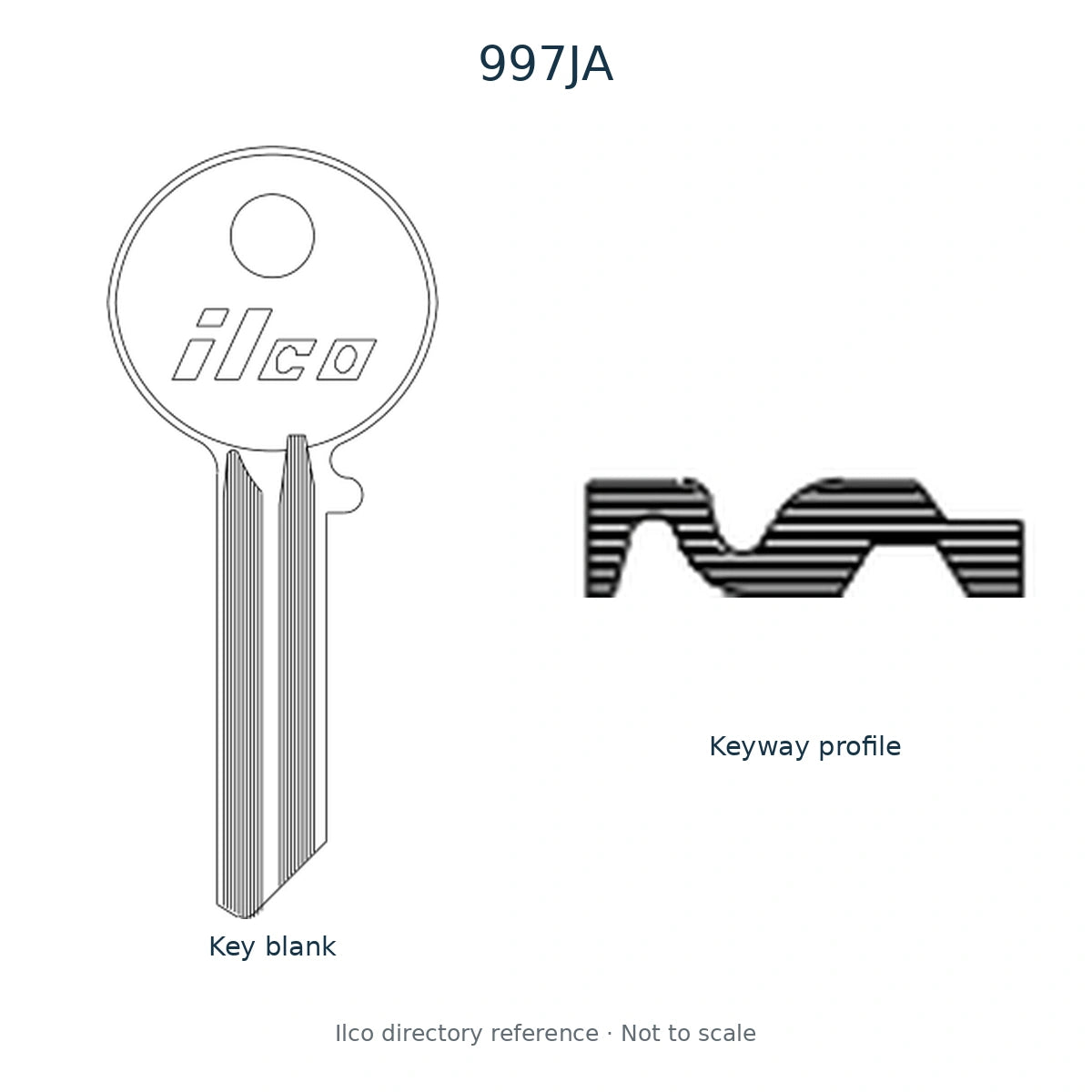 Ilco directory reference 997JA — full key blank and keyway profile; not to scale