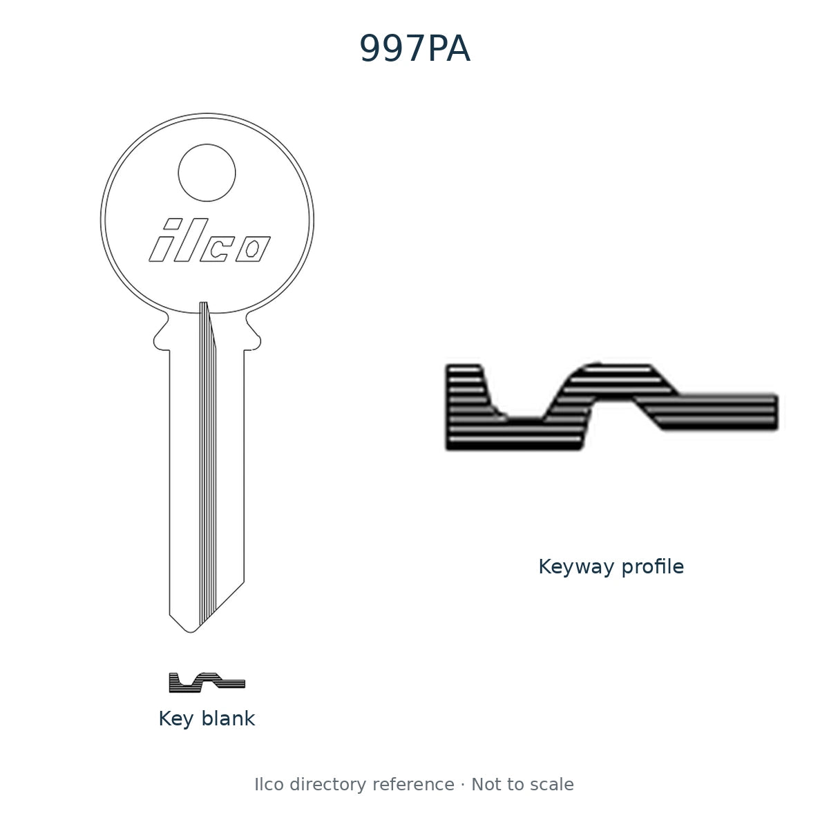 Ilco directory reference 997PA — key blank and keyway profile; not to scale