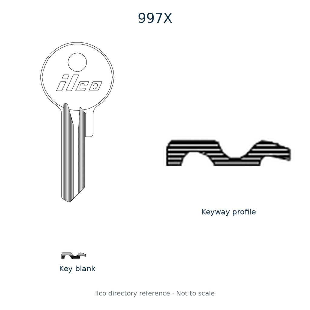 Ilco directory reference 997X — key blank and keyway profile; not to scale