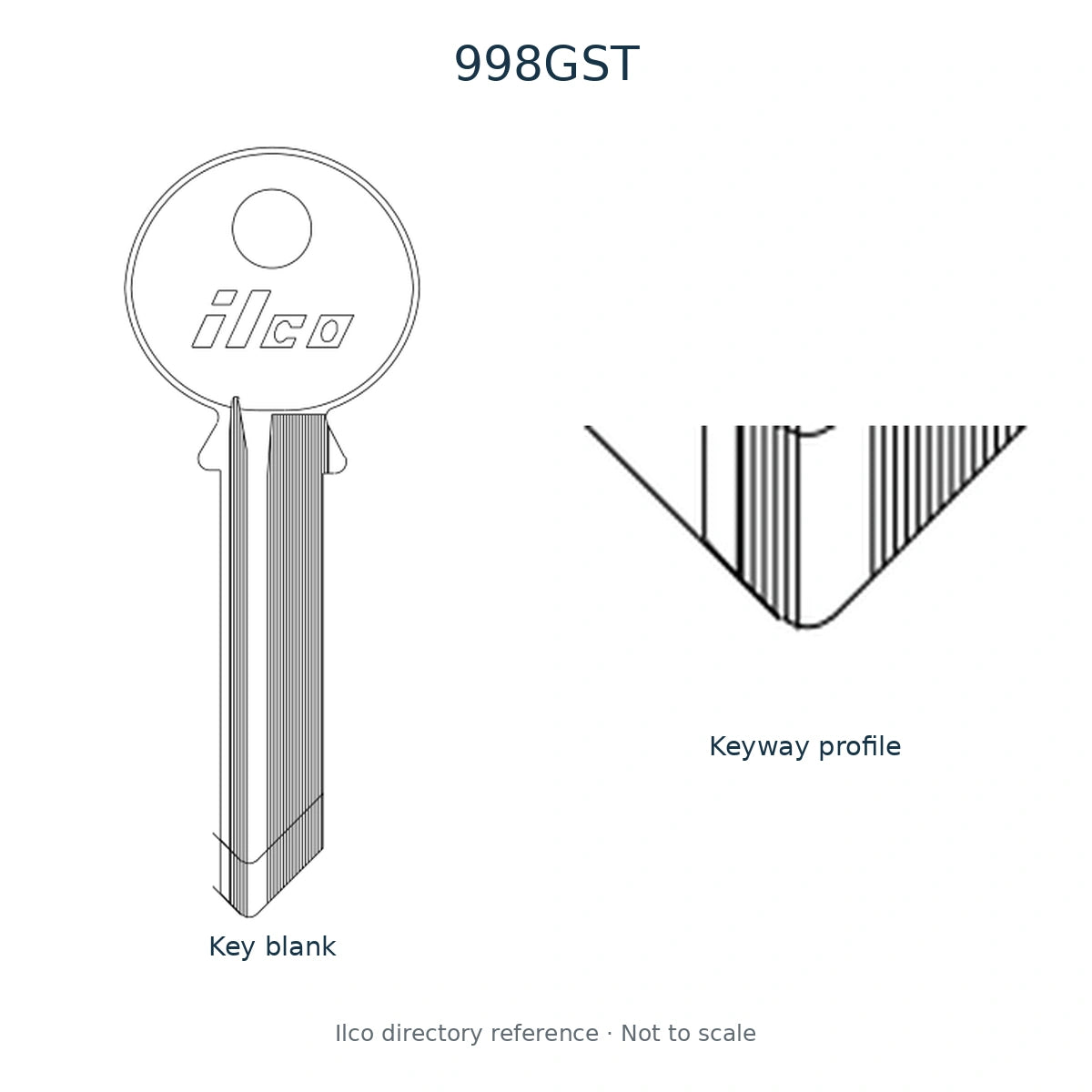 Ilco directory reference 998GST — full key blank and keyway profile; not to scale