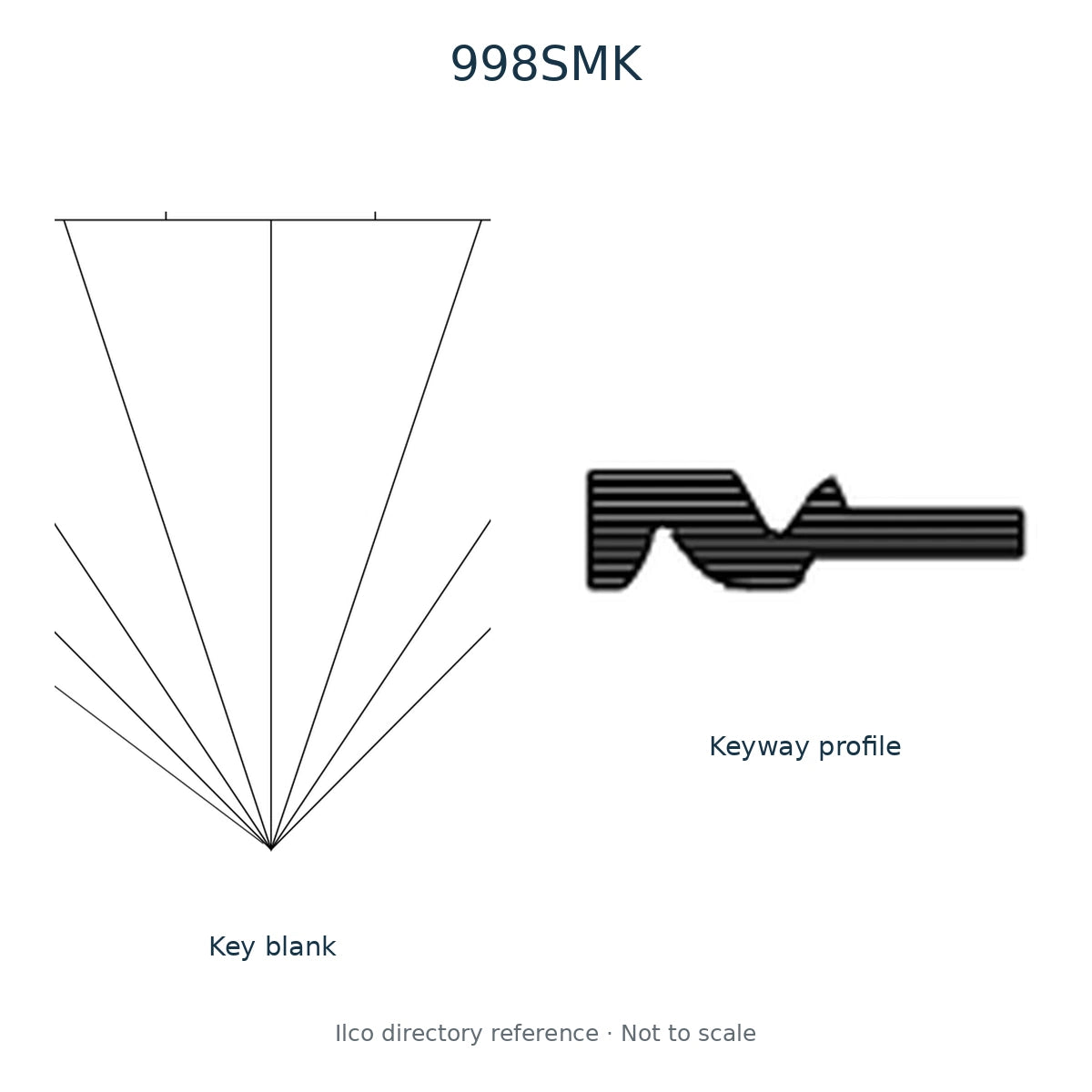 Ilco directory reference 998SMK — key blank and keyway profile; not to scale
