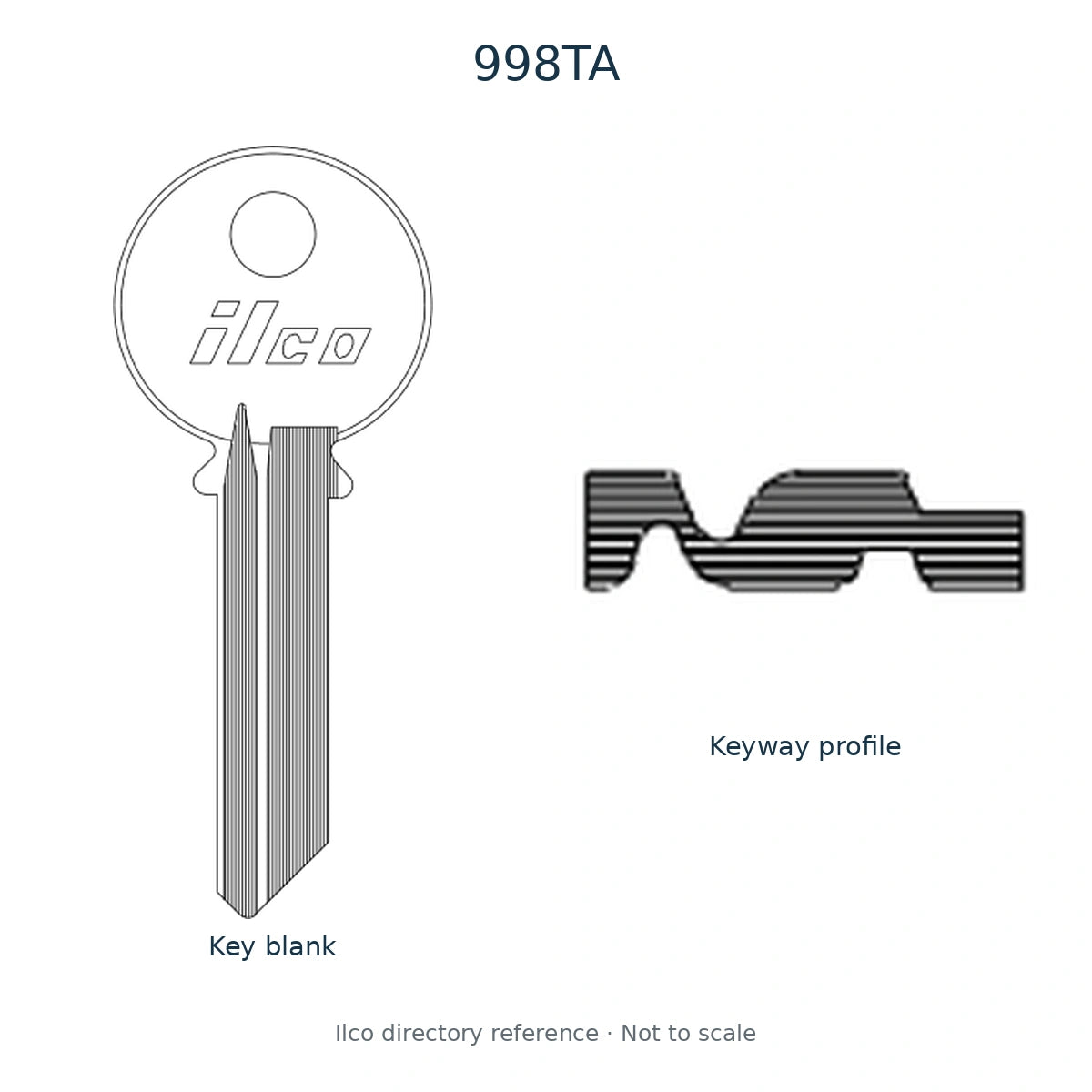 Ilco directory reference 998TA — full key blank and keyway profile; not to scale