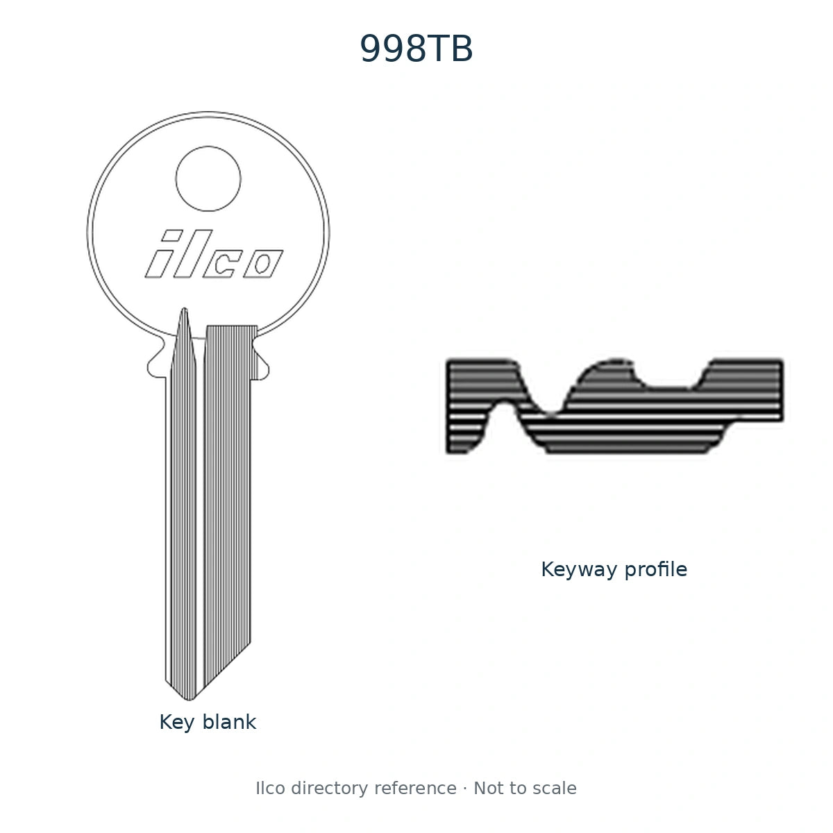 Ilco directory reference 998TB — full key blank and keyway profile; not to scale