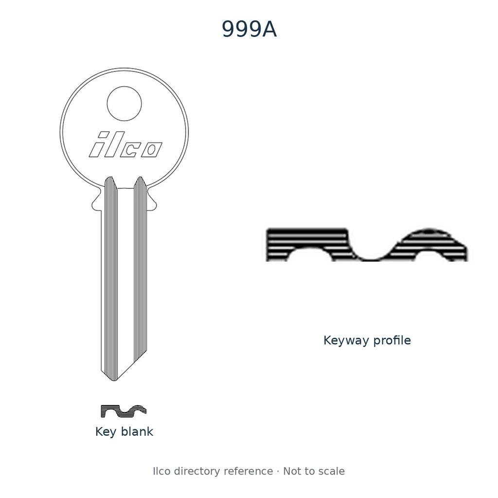 Ilco directory reference 999A — key blank and keyway profile; not to scale
