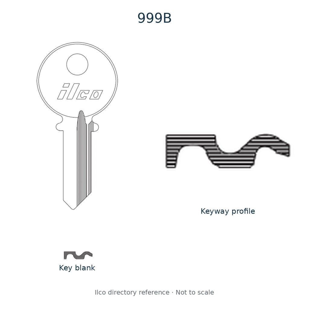 Ilco directory reference 999B — key blank and keyway profile; not to scale