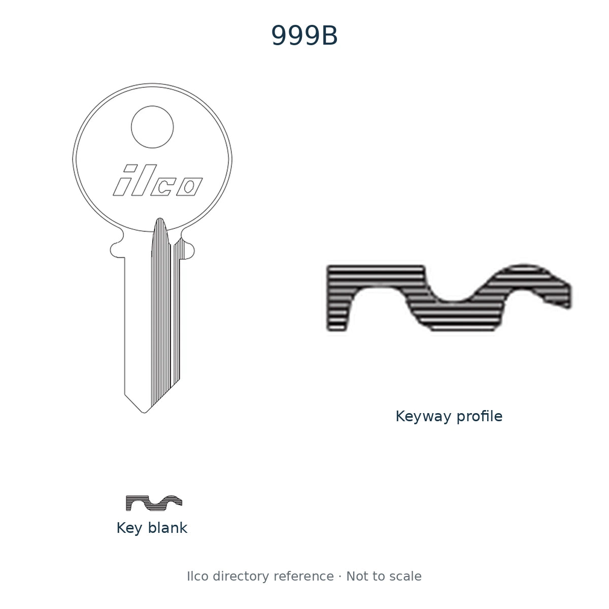 Ilco directory reference 999B — key blank and keyway profile; not to scale