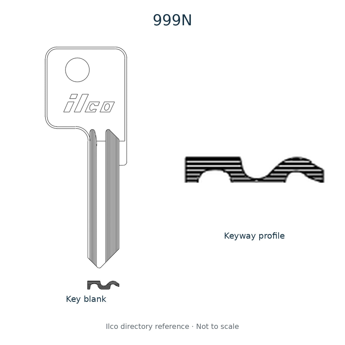 Ilco directory reference 999N — key blank and keyway profile; not to scale