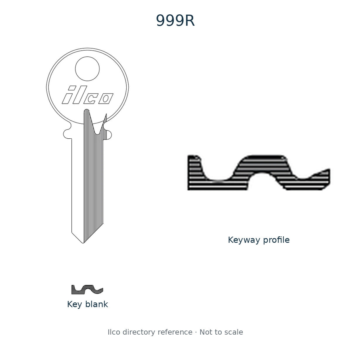 Ilco directory reference 999R — key blank and keyway profile; not to scale