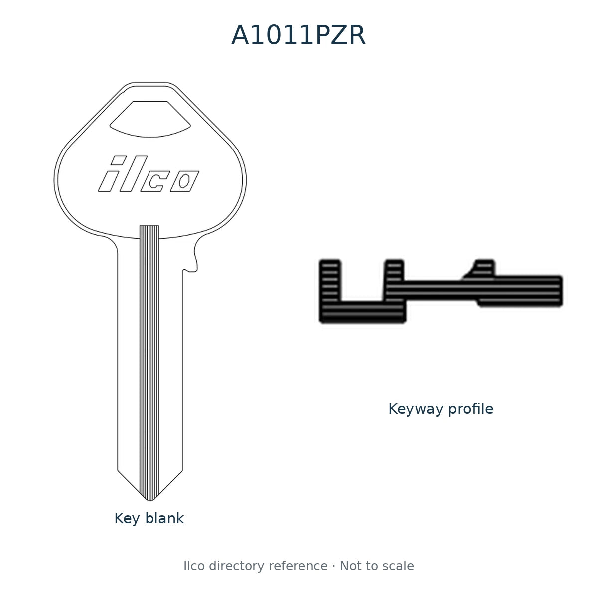 Ilco directory reference A1011PZR — key blank and keyway profile; not to scale