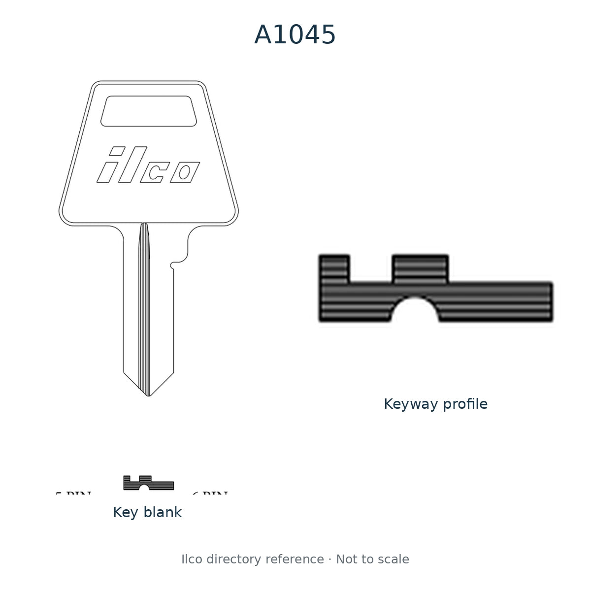 Ilco directory reference A1045 — key blank and keyway profile; not to scale