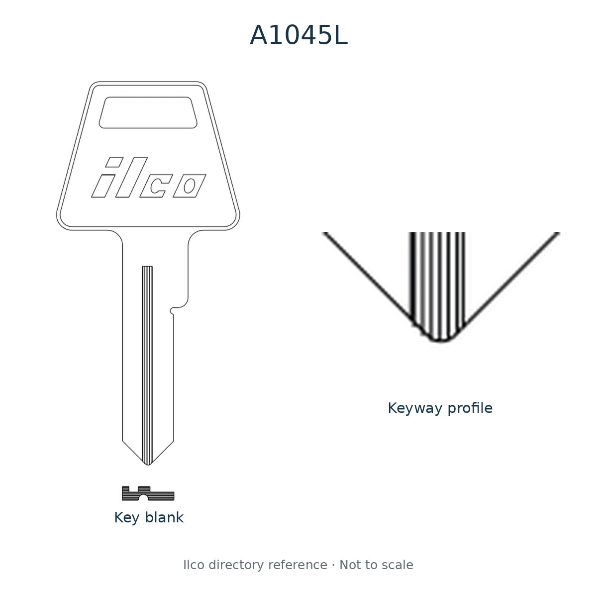Ilco directory reference A1045L — key blank and keyway profile; not to scale