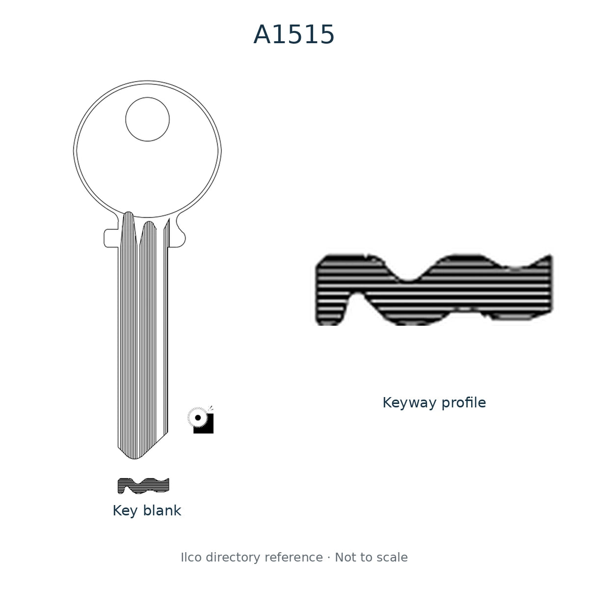 Ilco directory reference A1515 — key blank and keyway profile; not to scale