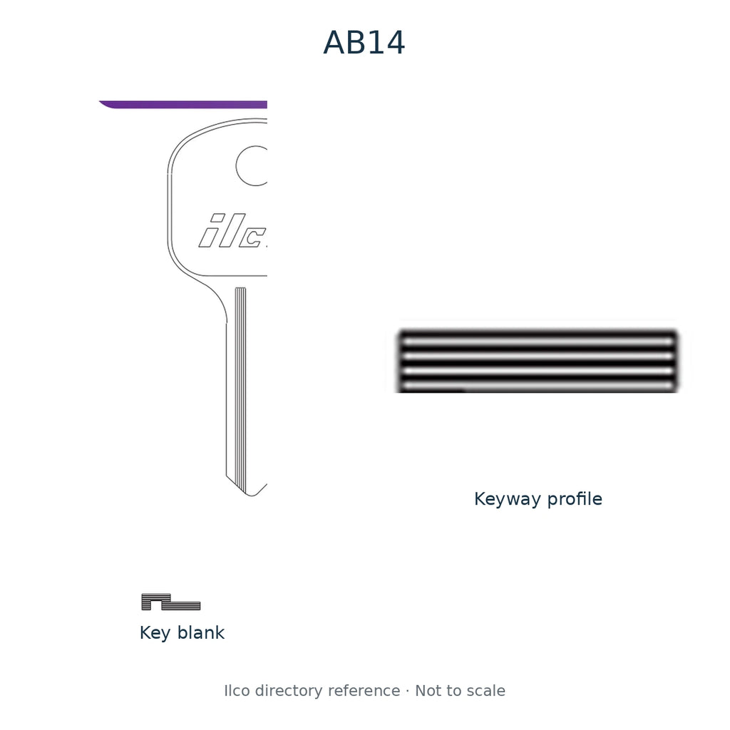 Ilco directory reference AB14 — key blank and keyway profile; not to scale