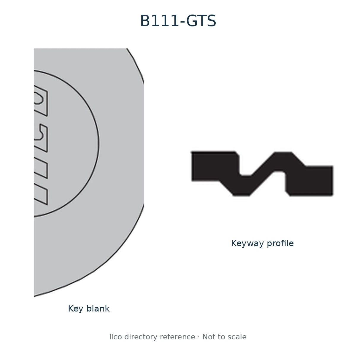 Ilco directory reference B111-GTS — key blank and keyway profile; not to scale