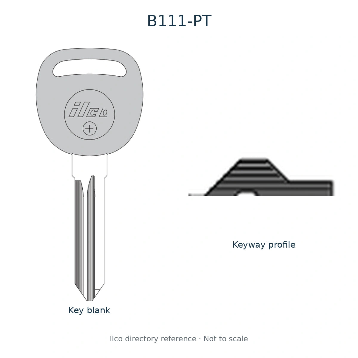 Ilco directory reference B111-PT — full key blank and keyway profile; not to scale