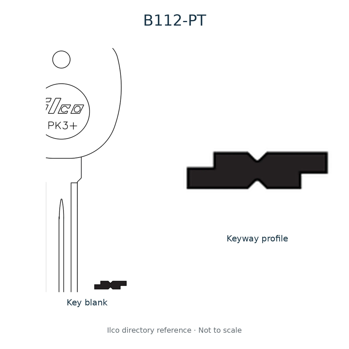 Ilco directory reference B112-PT — key blank and keyway profile; not to scale