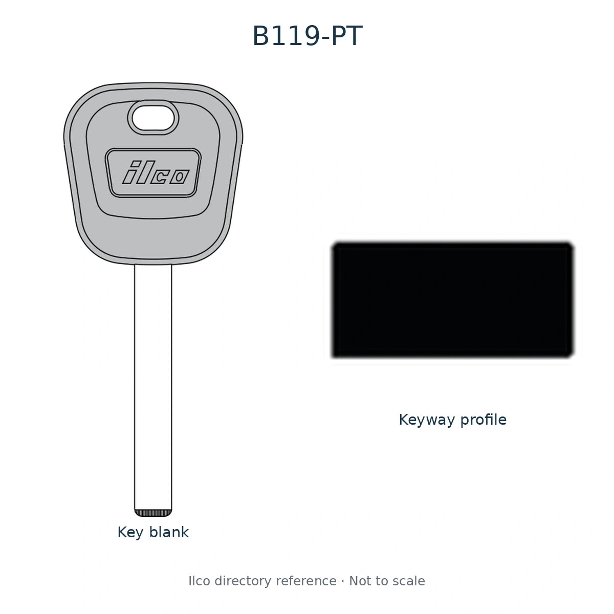 Ilco directory reference B119-PT — full key blank and keyway profile; not to scale