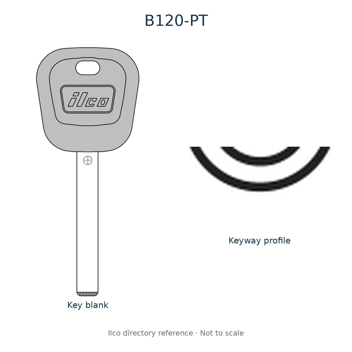 Ilco directory reference B120-PT — full key blank and keyway profile; not to scale