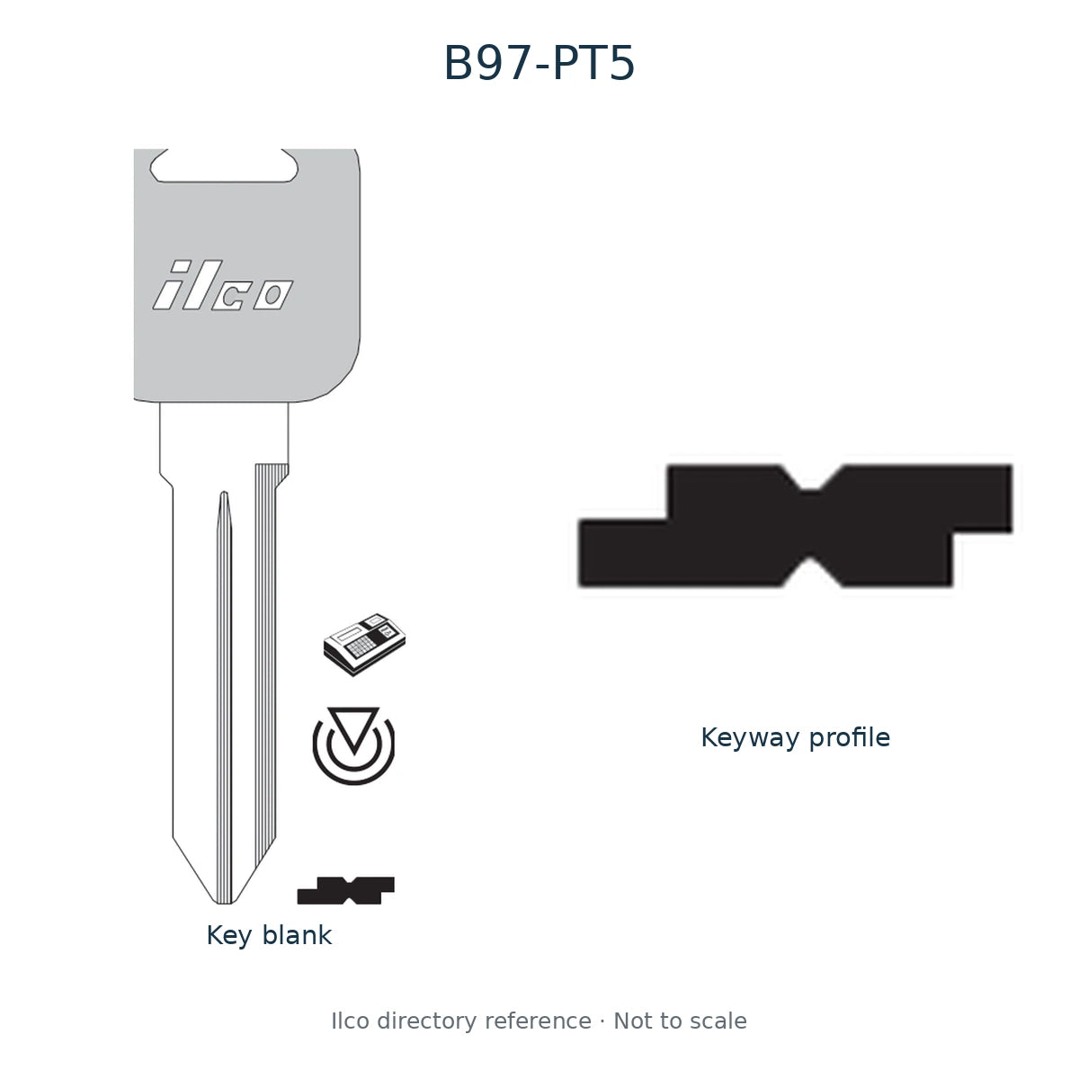 Ilco directory reference B97-PT5 — key blank and keyway profile; not to scale