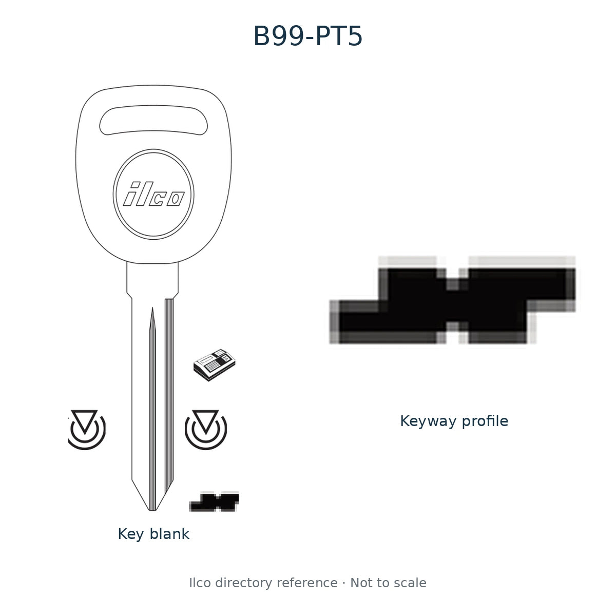 Ilco directory reference B99-PT5 — key blank and keyway profile; not to scale