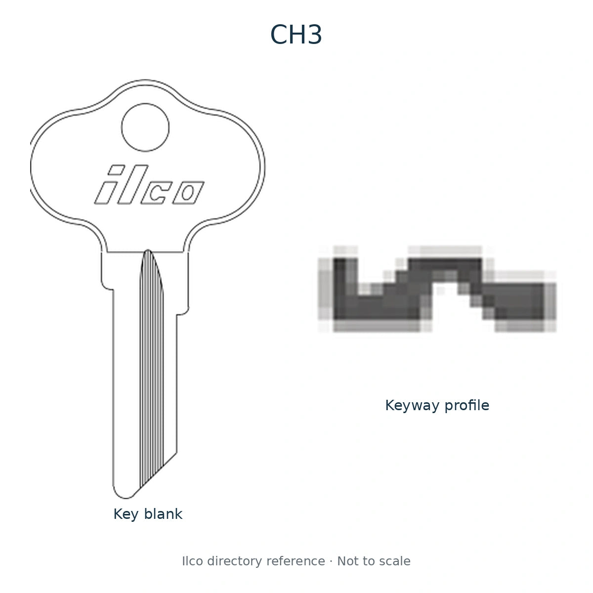 Ilco directory reference CH3 — full key blank and keyway profile; not to scale