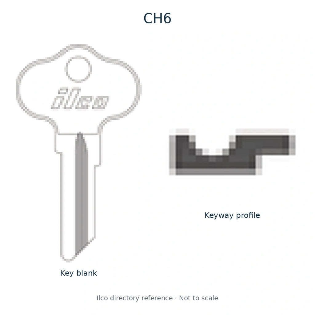 Ilco directory reference CH6 — full key blank and keyway profile; not to scale