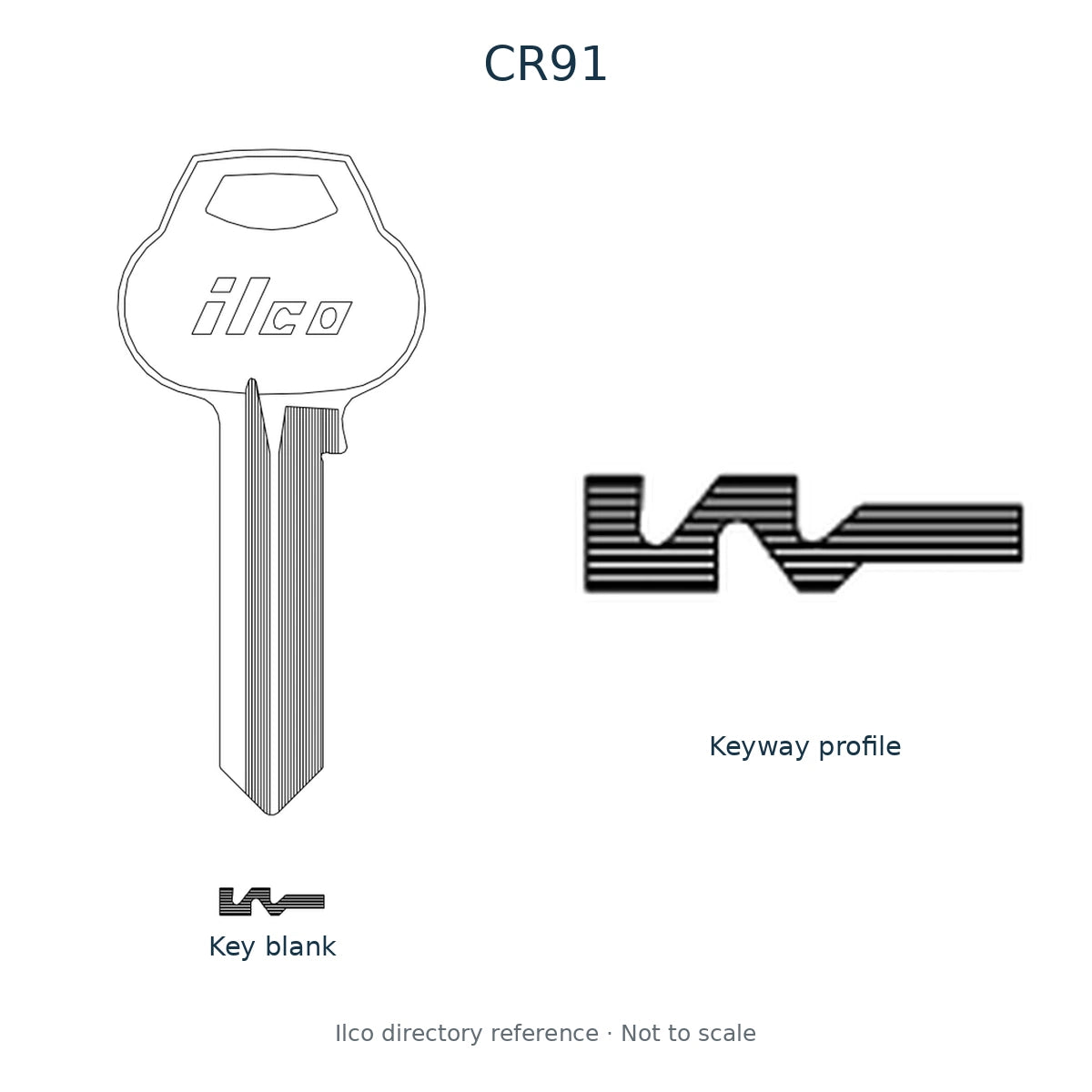 Ilco directory reference CR91 — key blank and keyway profile; not to scale