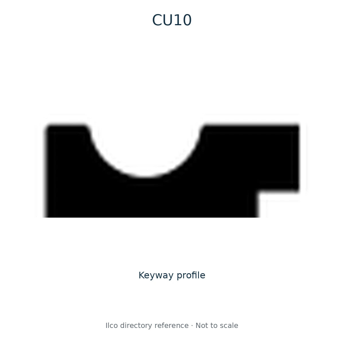 Ilco directory reference CU10 — key blank and keyway profile; not to scale