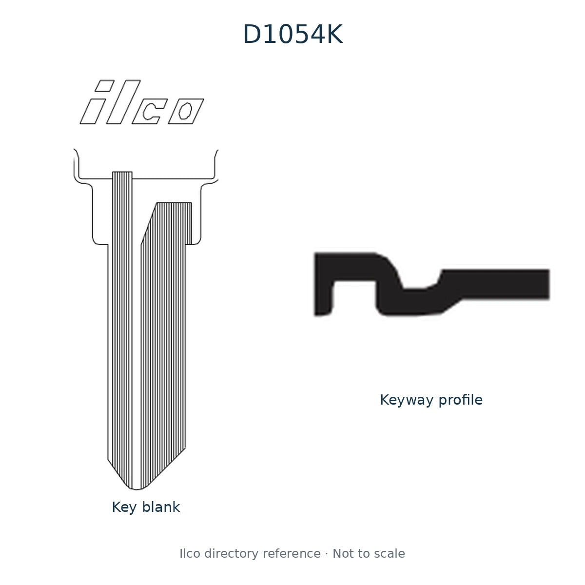 Ilco directory reference D1054K — key blank and keyway profile; not to scale
