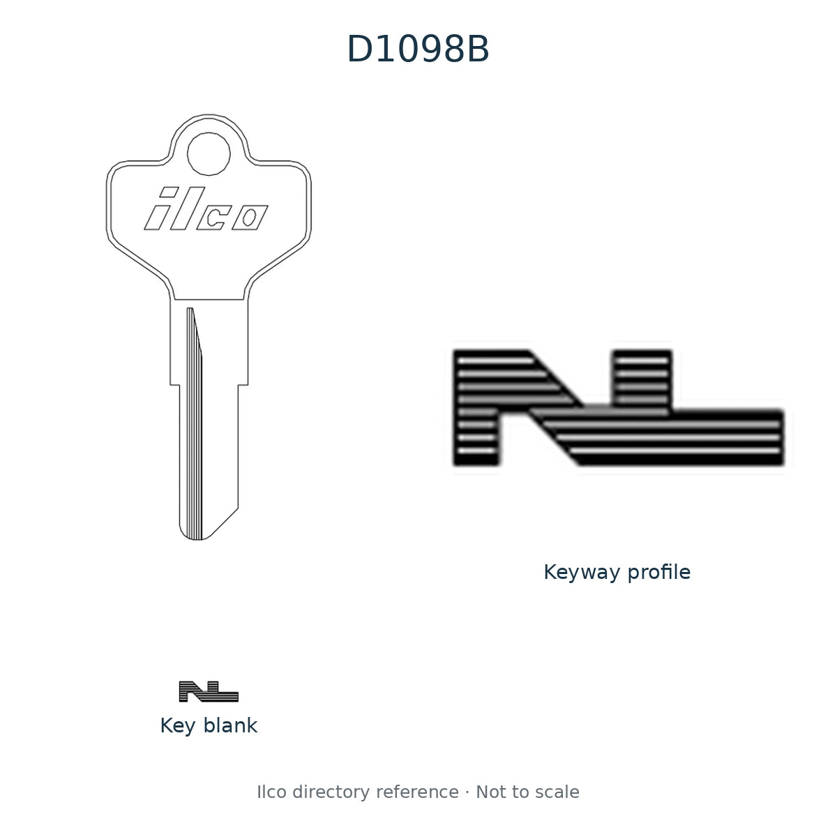 Ilco directory reference D1098B — key blank and keyway profile; not to scale